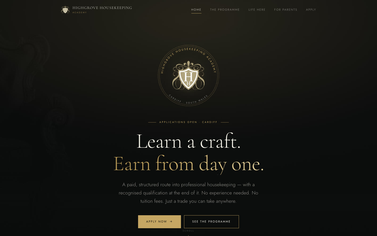 Highgrove Housekeeping Academy website, home page